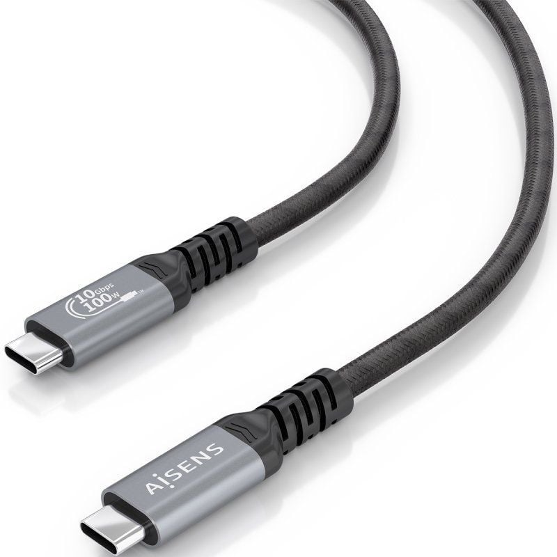 Cable USB 3.2 Tipo-C Aisens A107-0990/ USB Tipo-C Macho - USB Tipo-C Macho/ Hasta 100W/ 10Gbps/ 5m/ Negro