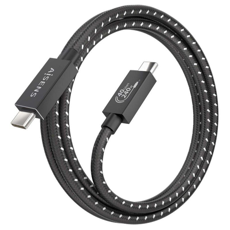 Cabo USB 4.0 Tipo-C Aisens A156-0868/ USB Tipo-C Macho - USB Tipo-C Macho/ Até 240W/ 40Gbps/ 1.5m/ Cinzento