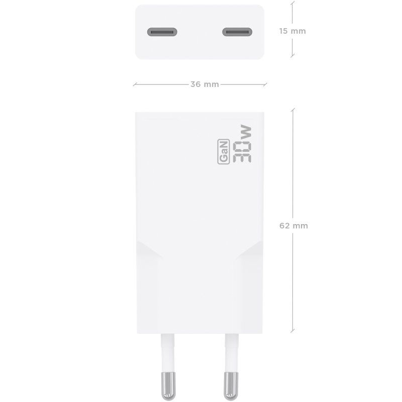 Carregador de Parede GaN Aisens A110-1003/ 2xUSB Tipo-C/ 30W/ Branco