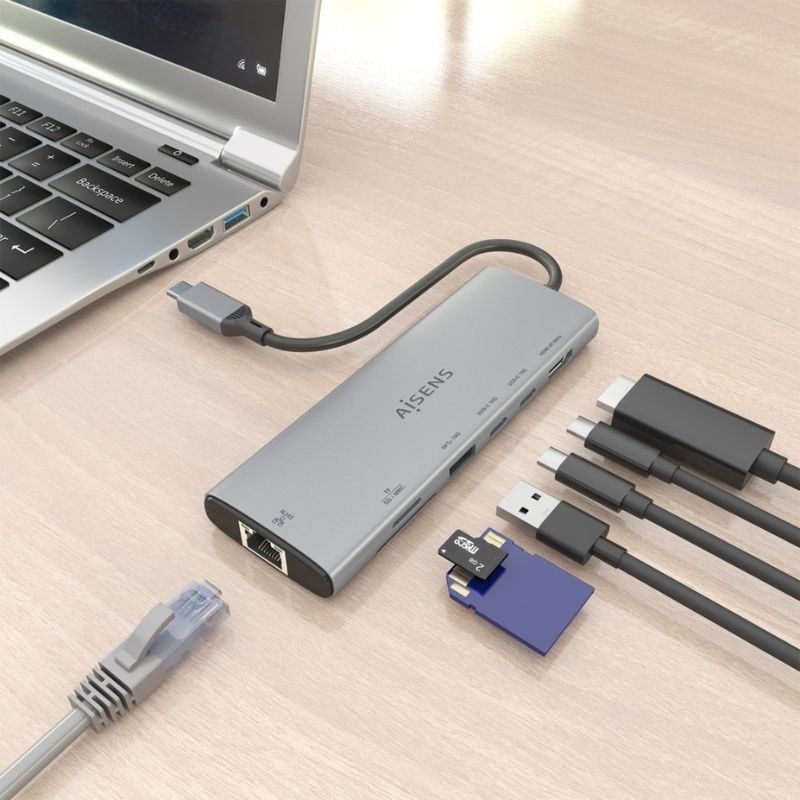 Docking USB Tipo-C Aisens ASUC-7P032-GR/ 1xHDMI 4K/ 1xUSB/ 2xUSB Tipo-C/ 1xRJ45/ 1xLeitor Cartões/ Cinzento