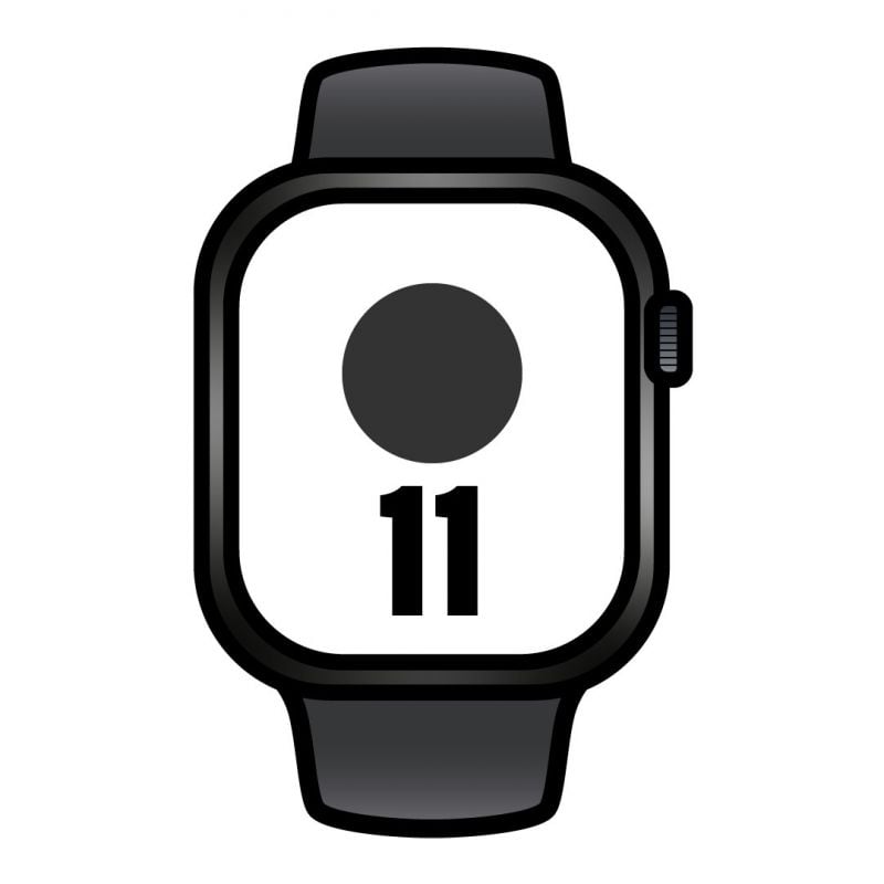 Apple Watch Series 11/ GPS/ Cellular/ 42mm/ Preto Jet/ Bracelete Desportiva Preta (M/L)