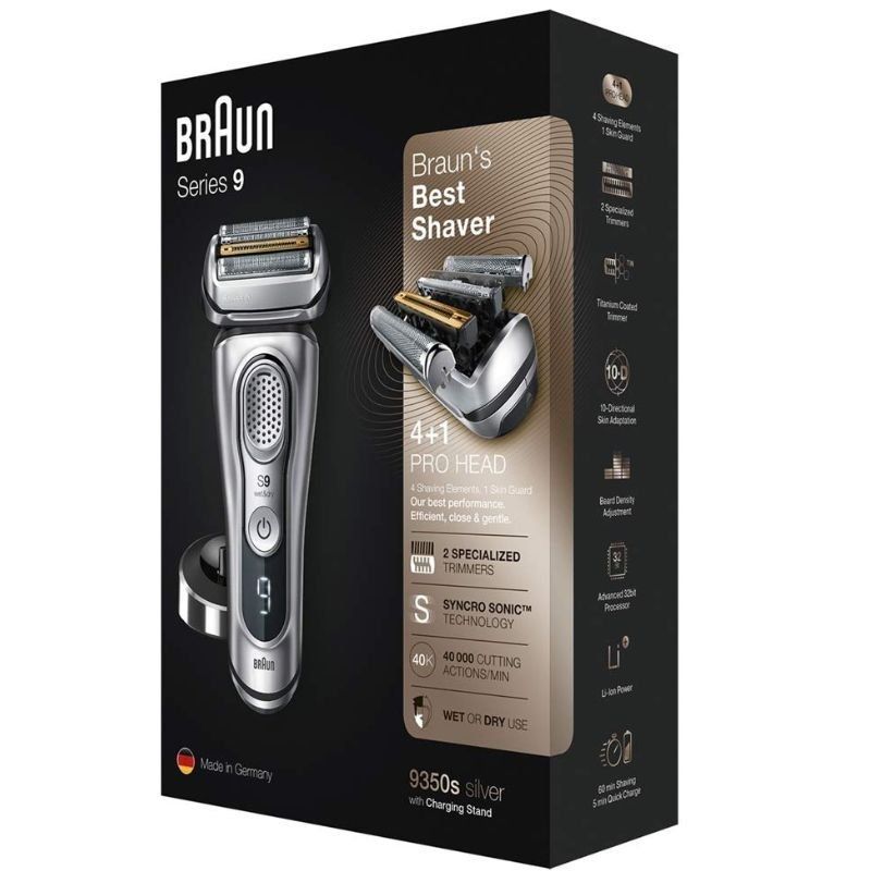 Máquina de Barbear Braun Series 9 9350S Prata/ a Pilhas/ 5 Acessórios