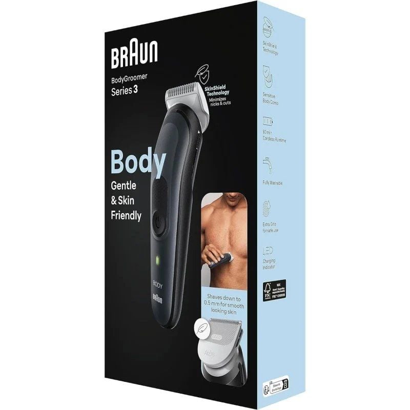 Máquina de Cortar Cabelo Braun BodyGroomer Series 3 BG3340/ a Bateria/ 3 Acessórios