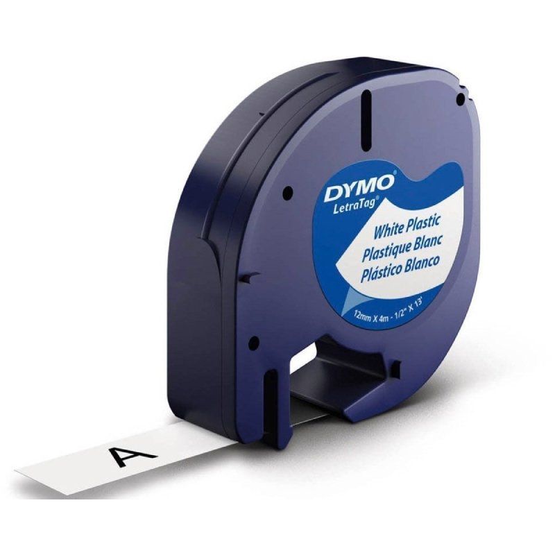 Fita Rotuladora Adesiva de Plástico Dymo 91221/ para Letratag/ 12mm x 4m/ Preto-Branco