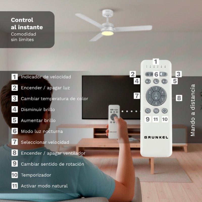 Ventilador de Teto Grunkel SKYEASY47/ 30W/ 3 Pás 119cm/ 6 Velocidades