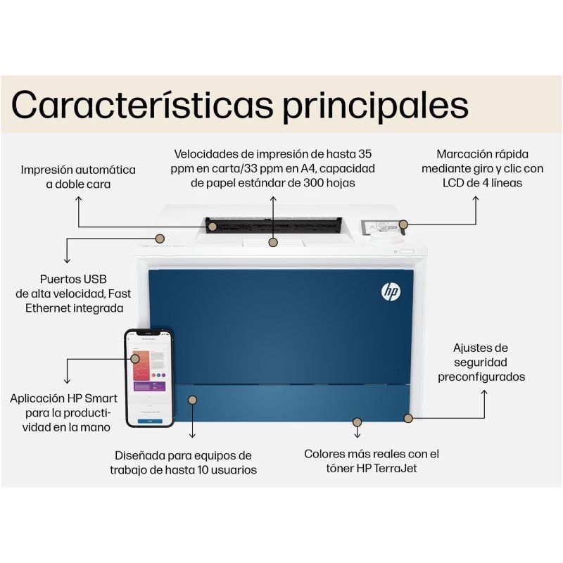 Impressora Laser a Cores HP LaserJet Pro 4202dn Duplex/ Branca e Azul