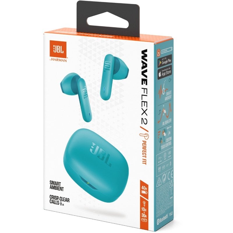 Auscultadores Bluetooth JBL Wave Flex com estojo de carregamento/ Autonomia 10h/ Azuis
