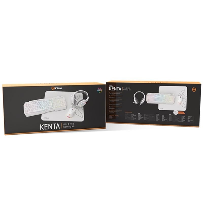 Pack Gaming Krom Kenta/ Teclado RGB + Rato + Tapete + Auscultadores/ Branco
