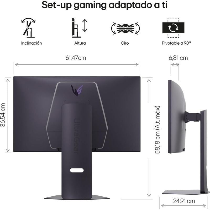 Monitor Gaming LG UltraGear 27G850A-B 27"/ 4K/ 1ms/ 240Hz/ IPS/ Ajustável em altura/ Roxo Acinzentado