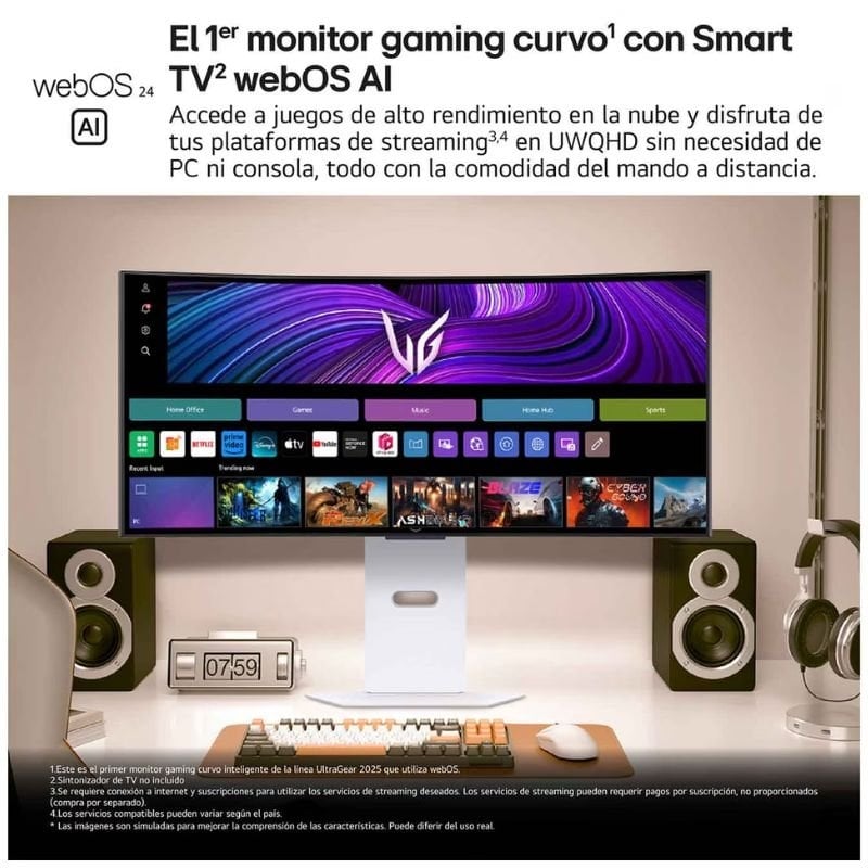 Smart Monitor Gaming Ultrapanorámico Curvo LG UltraGear 34GX90SA-W 34"/ WQHD/ Multimedia/ 0.03ms/ 240Hz/ OLED/ Regulable en altura/ Smart TV/ Blanco