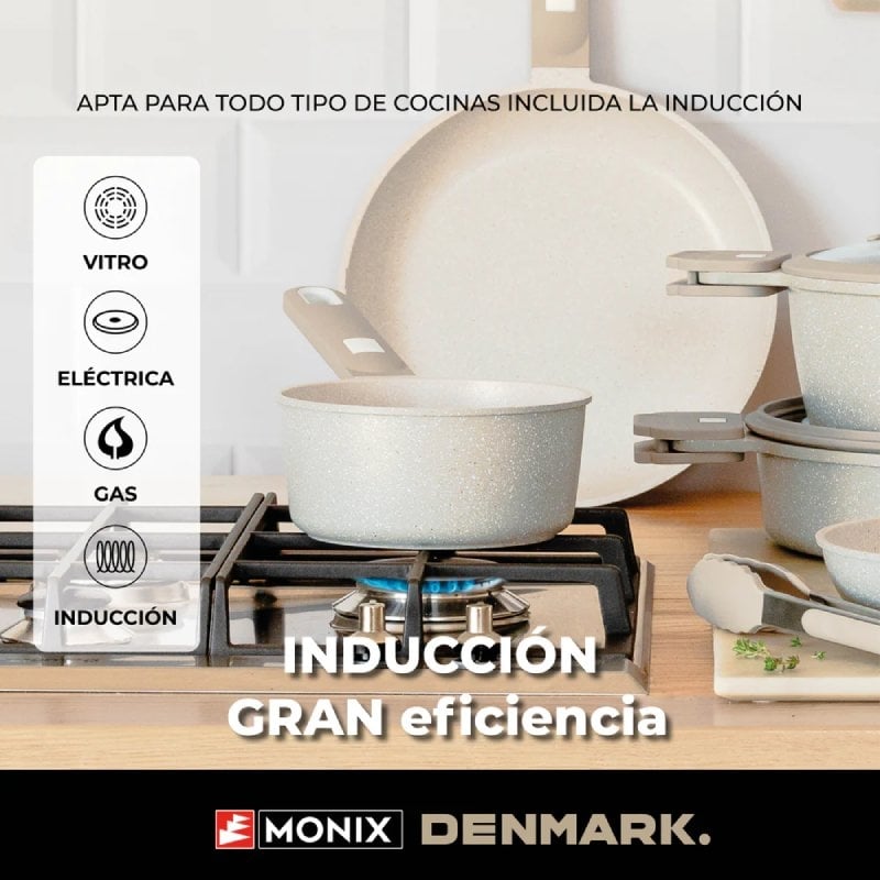 Pack Bateria de Cozinha Monix Denmark/ Tacho Ø16cm/ Frigideira Ø24cm/ Panelas Ø20 - 24cm/ Alumínio Fundido/ Adequado para Indução