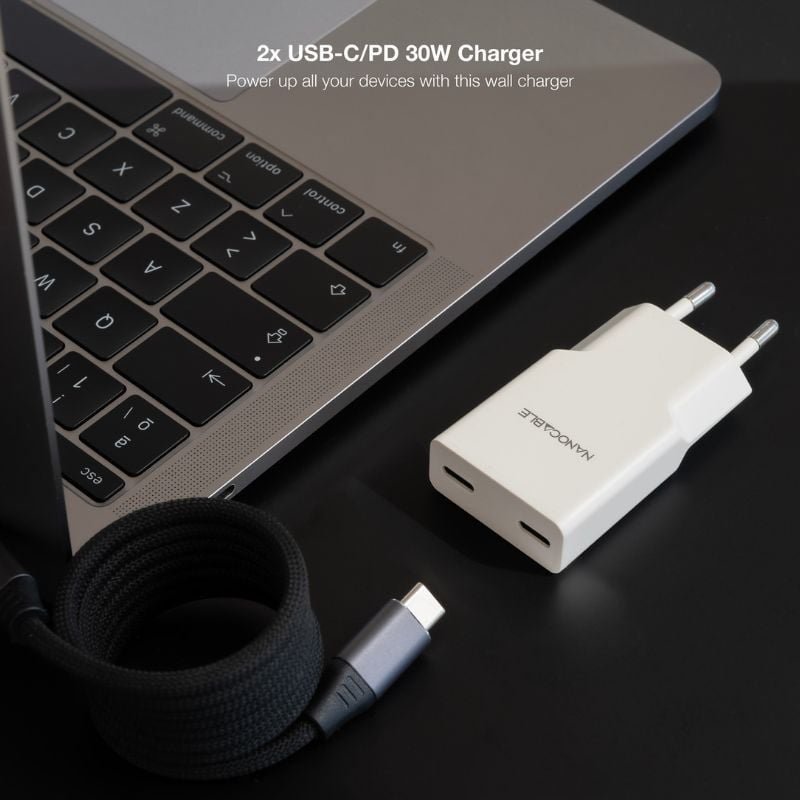 Cargador de Pared Nanocable 10.10.2029/ 2xUSB Tipo-C/ 30W/ Blanco