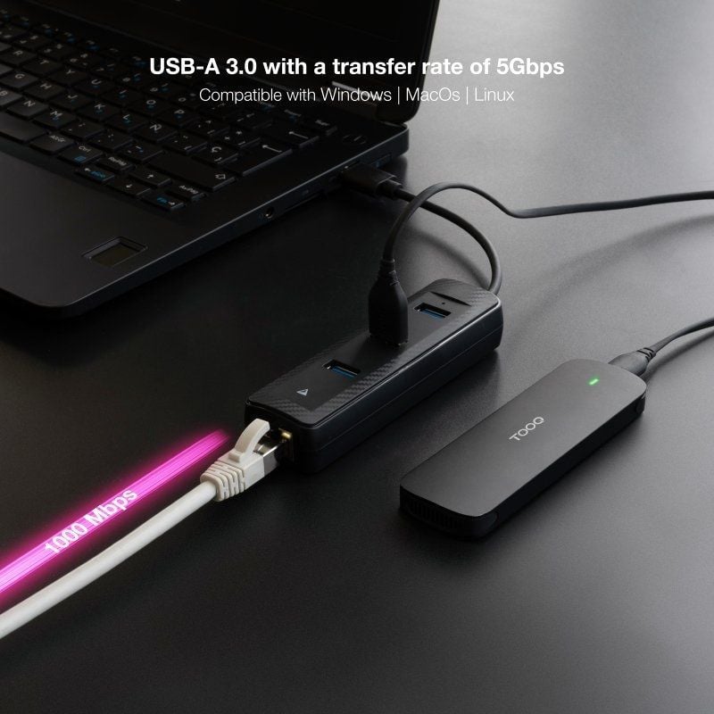 Hub USB 3.0 Nanocable 10.16.4604/ 3xUSB/ 1xRJ45/ Preto