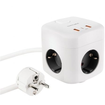 Regleta Nanocable 10.37.0011/ 3 Tomas de corriente/ 2 USB - 1 USB Tipo-C/ Cable 1.4m/ Blanca