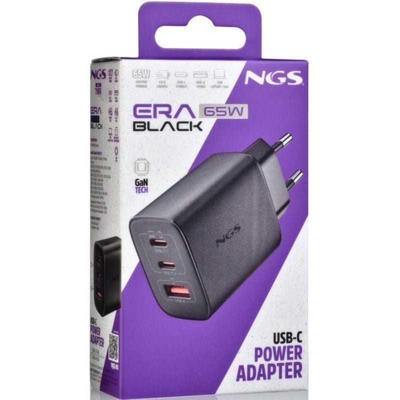Carregador de Parede GaN NGS Era 65W/ 2xUSB Tipo-C/ 1xUSB/ 65W