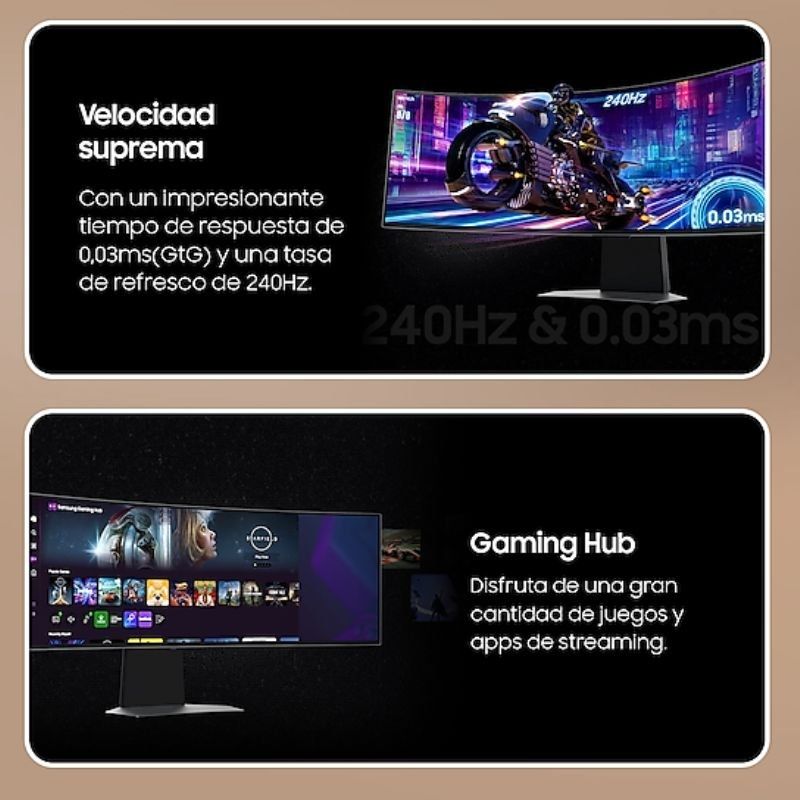 Smart Monitor Gaming Ultrapanorámico Curvo Samsung Odyssey OLED G9 S49DG950SU 49"/ Dual QHD/ 0.03ms/ 240Hz/ OLED/ Multimedia/Regulable en altura/Plata