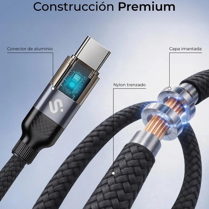 Cable USB 2.0 Tipo-C Subblim PowerMag Led/ USB Tipo-C Macho - USB Tipo-C Macho/ Hasta 100W/ 480Mbps/ 2m/ Negro