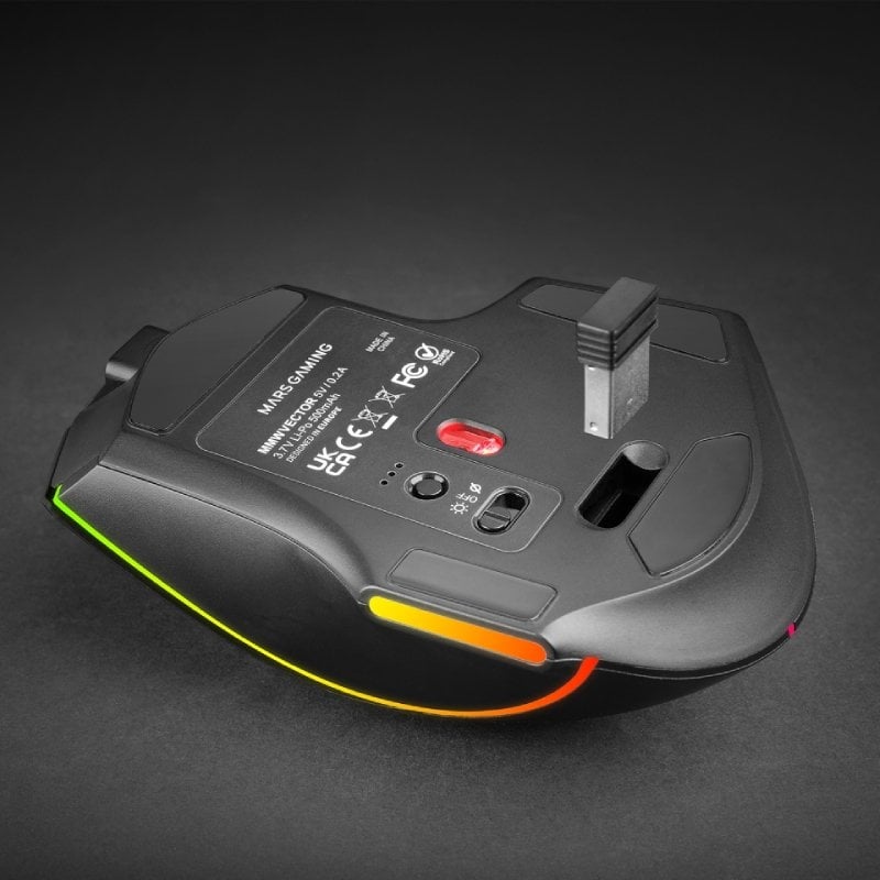 Rato Sem Fios Mars Gaming MMW-VECTOR/ Bateria Recarregável/ Até 12000 DPI