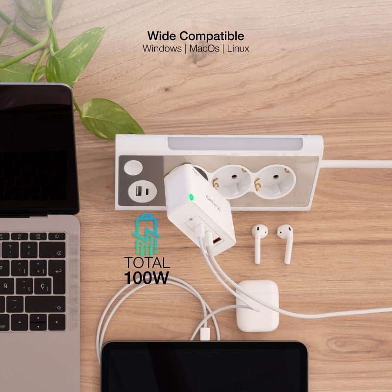 Carregador de Parede GaN TooQ TQWC-GANQC2PD100W/ 2xUSB Tipo-C/ 1xUSB/ 100W