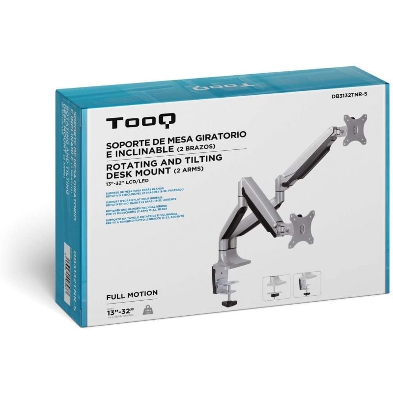 Suporte de Mesa para 2 Monitores TooQ DB3132TNR-S/ Rotativo/ Inclinável/ até 9kg