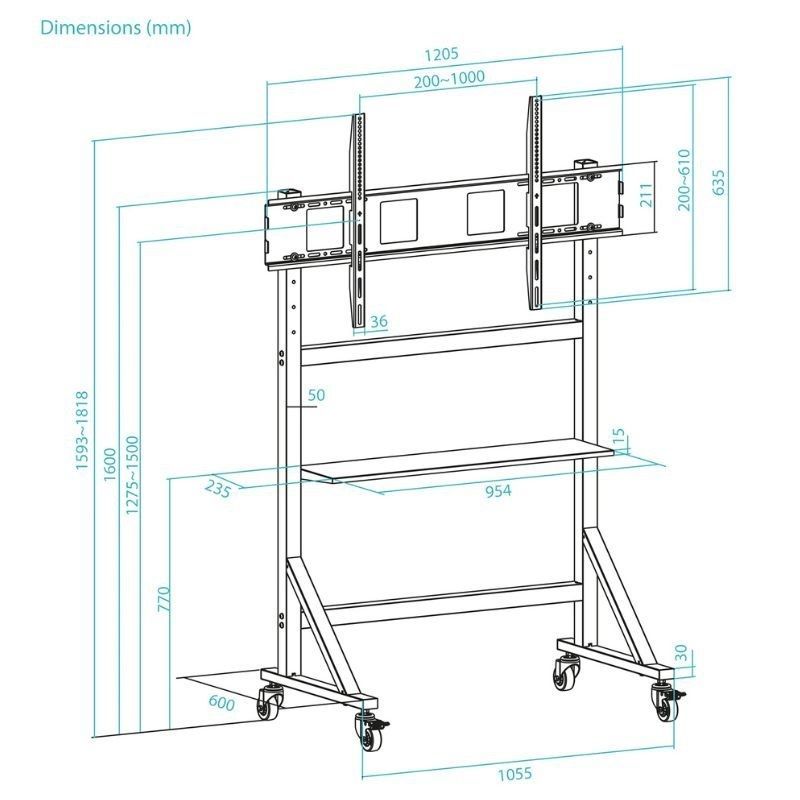 Suporte de Chão Ajustável com Rodas TooQ FS20105M-B para TV de 60-105"/ até 120kg