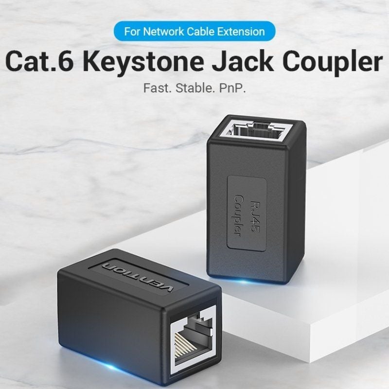 Adaptador Conector RJ45 Vention IPVB0-5/ Cat.6 FTP/ RJ45 Fêmea - RJ45 Fêmea/ 5 unidades/ Preto