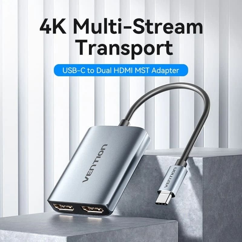 Cable Conversor Vention ACZHB/ USB Tipo-C Macho - 2x HDMI Macho/ Gris