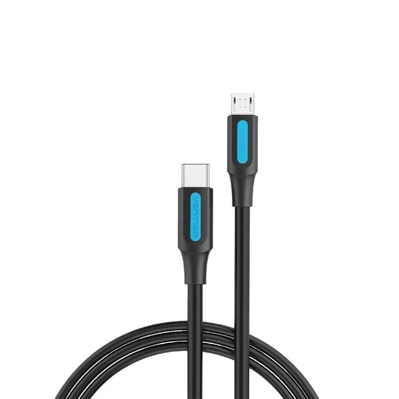 Cabo USB 2.0 Tipo-C Vention COVBG/ USB Tipo-C Macho - MicroUSB Macho/ 480Mbps/ 1.5m/ Preto