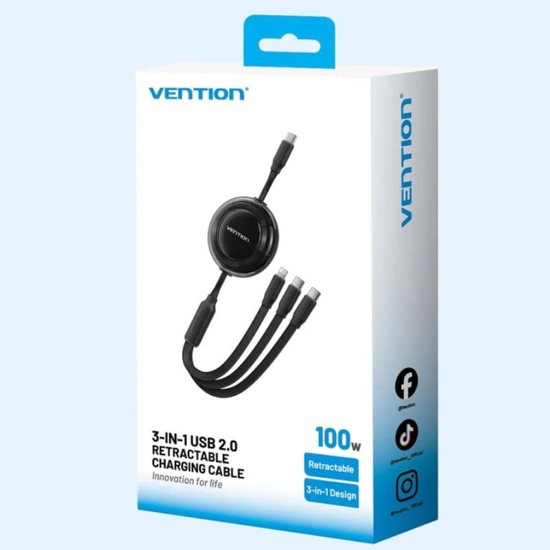 Cabo USB Tipo-C 2.0 5A Vention TRKVBE/ USB Tipo-C Macho - 3x USB Tipo-C Macho/ Até 100W/ 480Mbps/ 1.1m/ Roxo