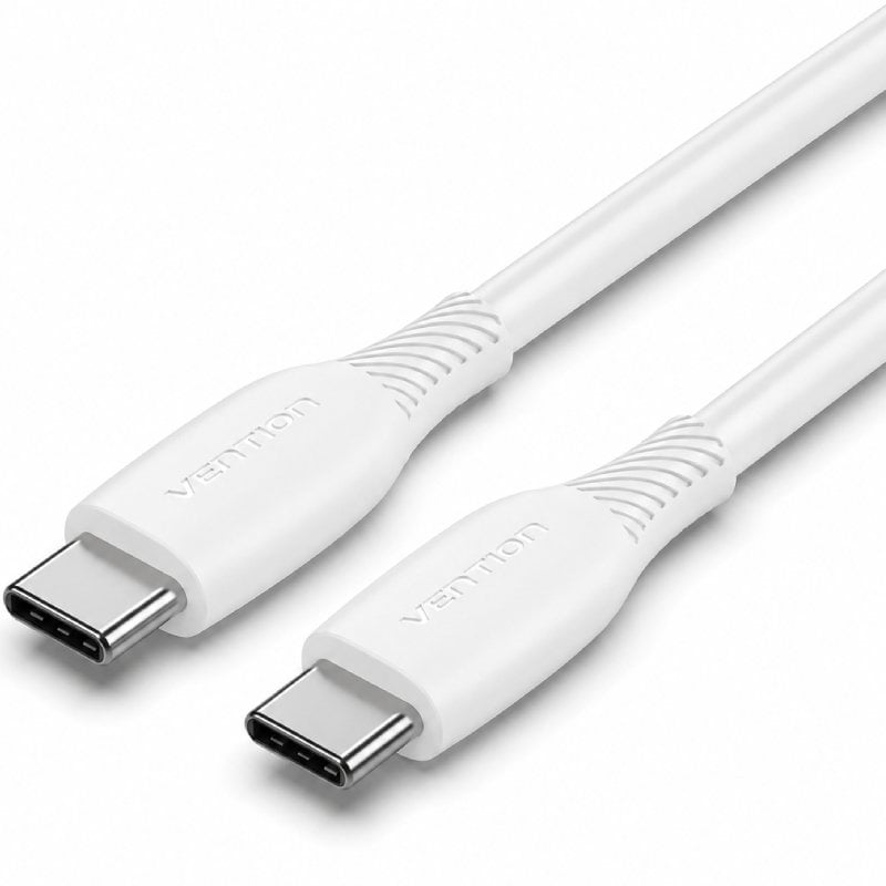Cable USB 2.0 Tipo-C Vention TRVWF/ USB Tipo-C Macho - USB Tipo-C Macho/ Hasta 60W/ 480Mbps/ 1m/ Blanco