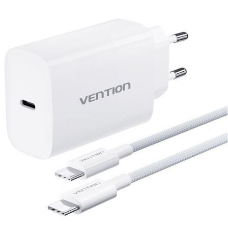 Cargador de Pared GaN Vention G14W0-EU/ 1xUSB Tipo-C + Cable USB Tipo-C/ 1xUSB/ 65W