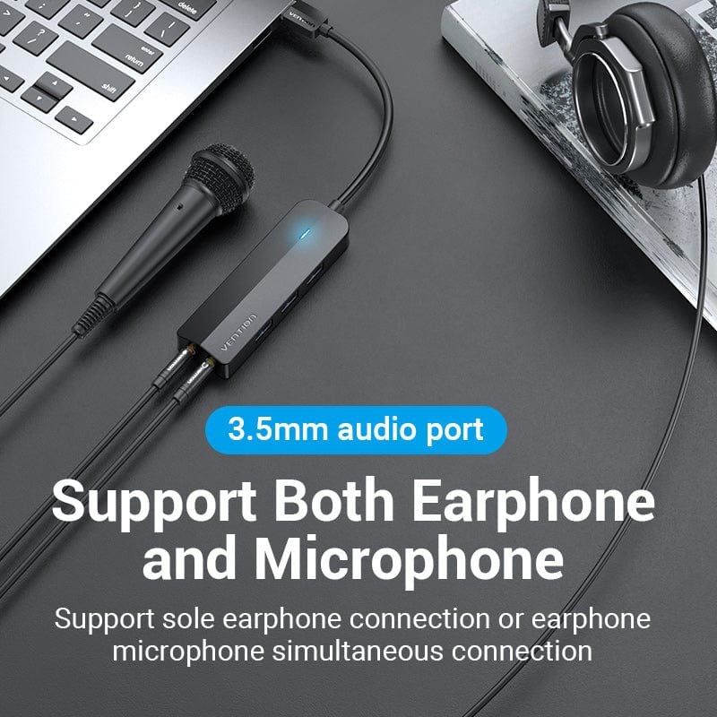 Hub USB 3.0 con Tarjeta de Sonido Vention CHIBB/ 3xUSB/ 1xMicroUSB PD