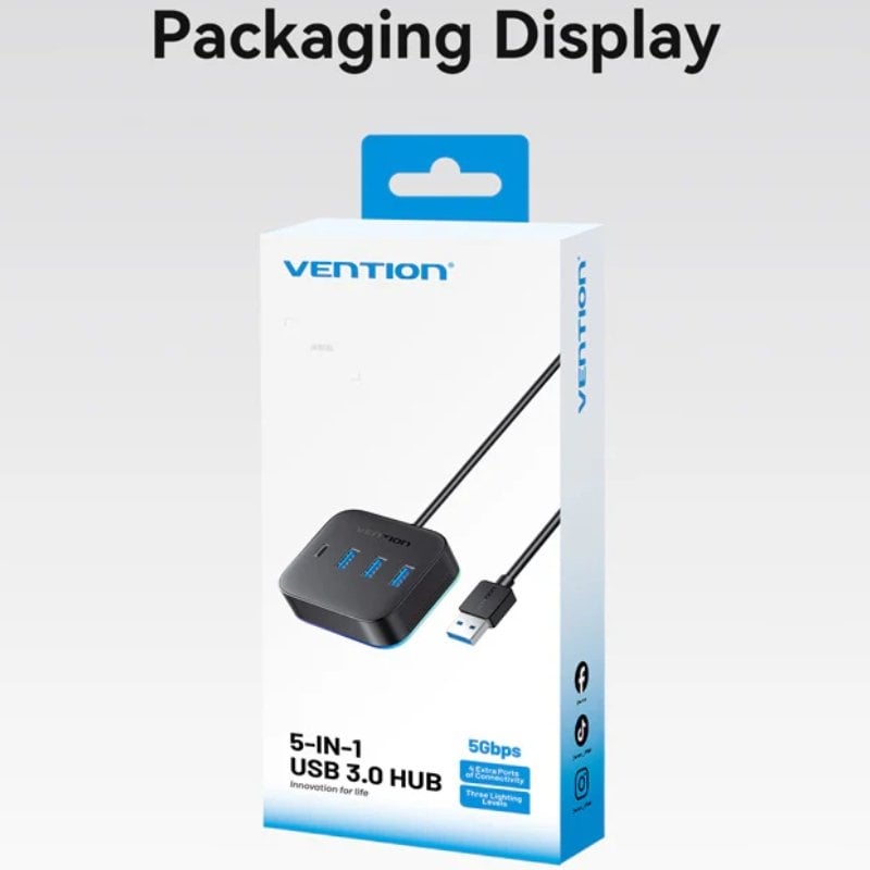 Hub USB 3.0 Vention CHZBD/ 3xUSB/ 1xUSB Tipo-C/ 1xUSB Tipo-C PD