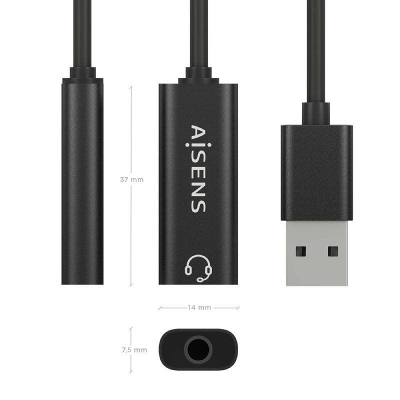 Placa de Som Aisens A106-0770/ USB Macho - Jack 3.5 Fêmea
