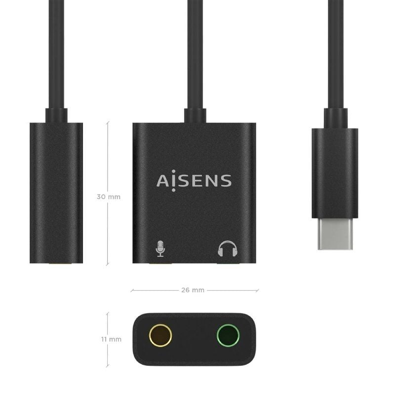 Placa de Som Aisens A109-0767/ USB-C Macho - 2xJack 3.5 Fêmea