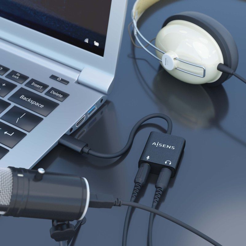Placa de Som Aisens A109-0767/ USB-C Macho - 2xJack 3.5 Fêmea