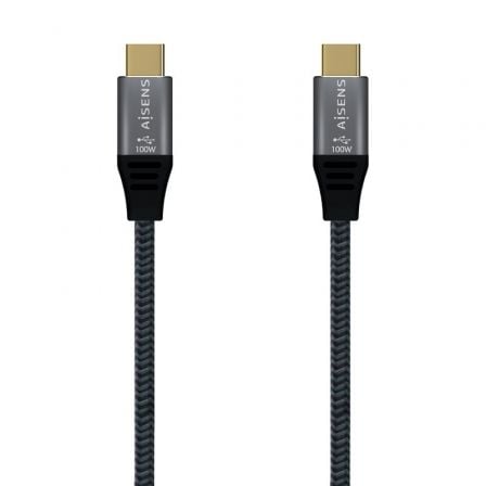 Cable USB 2.0 Tipo-C Aisens A107-0628 5A 100W/ USB Tipo-C Macho - USB Tipo-C Macho/ Hasta 100W/ 480Mbps/ 1m/ Gris