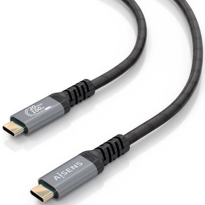 Cable USB 3.2 Tipo-C Aisens A107-0988/ USB Tipo-C Macho - USB Tipo-C Macho/ Hasta 100W/ 20Gbps/ 3m/ Negro