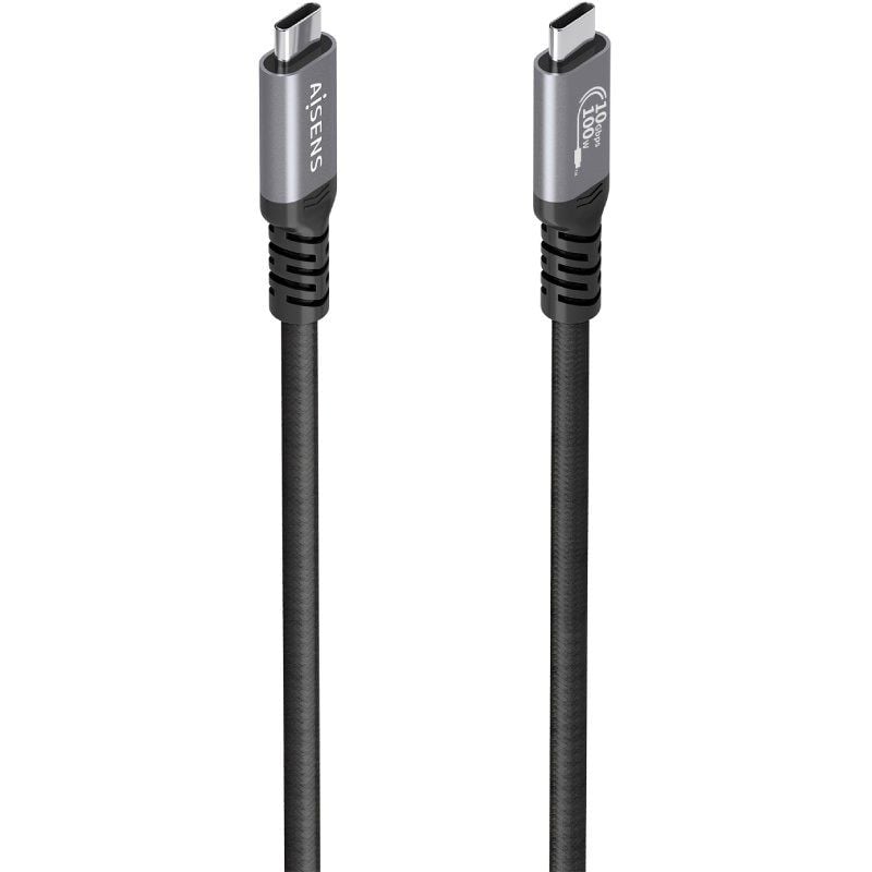 Cable USB 3.2 Tipo-C Aisens A107-0990/ USB Tipo-C Macho - USB Tipo-C Macho/ Hasta 100W/ 10Gbps/ 5m/ Negro