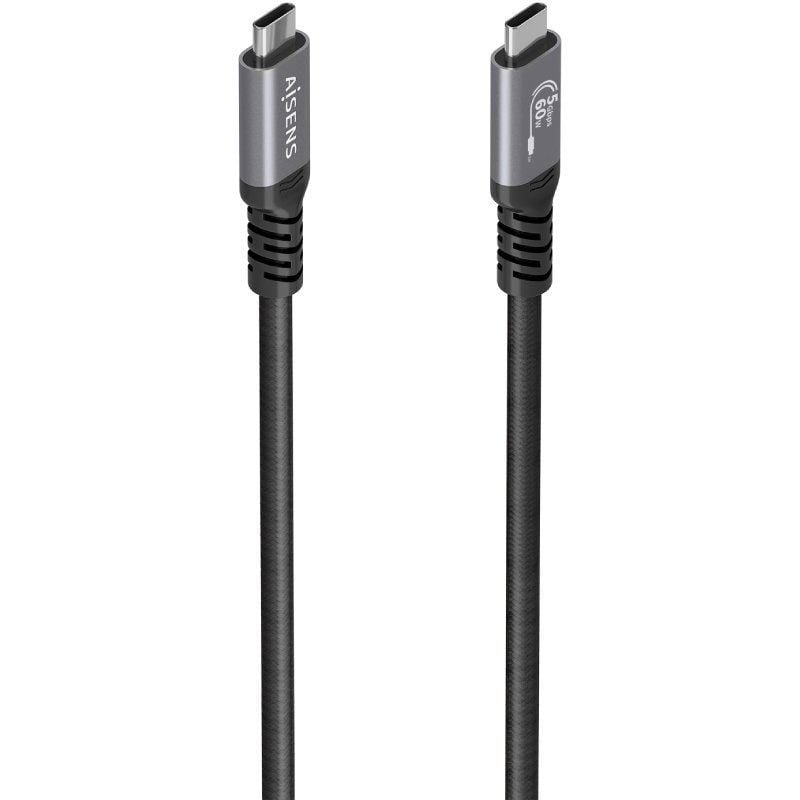 Cabo USB 3.2 Tipo-C Aisens A107-0991/ USB Tipo-C Macho - USB Tipo-C Macho/ Até 60W/ 5Gbps/ 7m/ Preto
