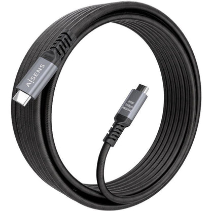 Cabo USB 3.2 Tipo-C Aisens A107-0991/ USB Tipo-C Macho - USB Tipo-C Macho/ Até 60W/ 5Gbps/ 7m/ Preto