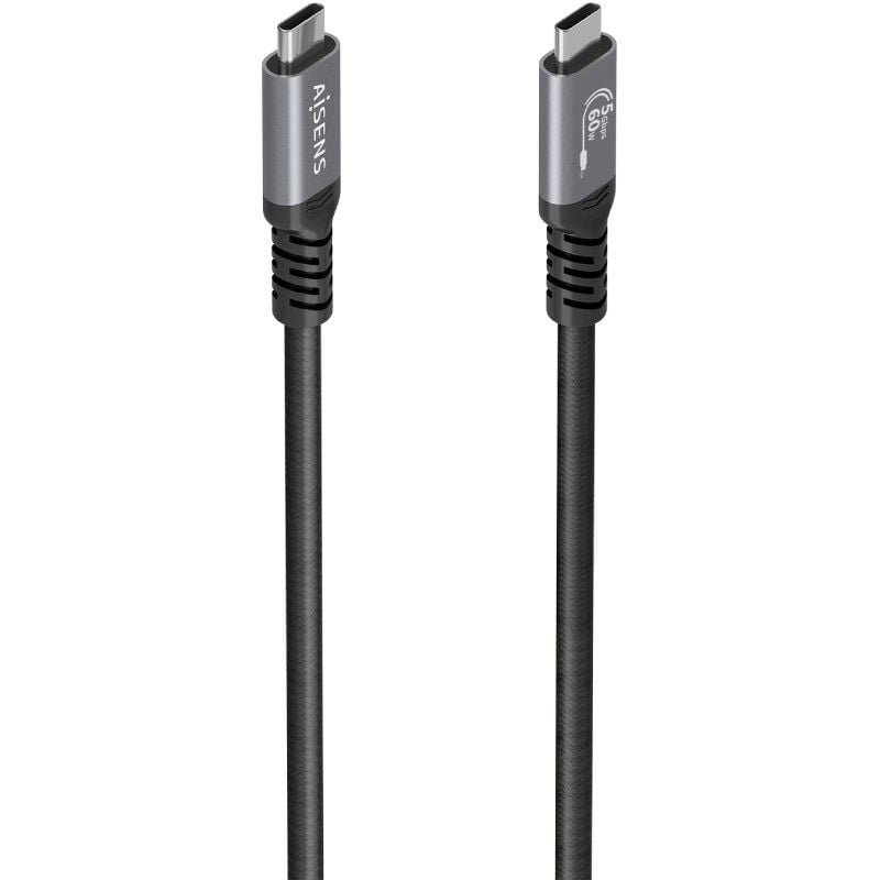 Cabo USB 3.2 Tipo-C Aisens A107-0992/ USB Tipo-C Macho - USB Tipo-C Macho/ Até 60W/ 5Gbps/ 10m/ Preto