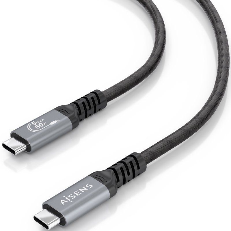 Cabo USB 3.2 Tipo-C Aisens A107-0992/ USB Tipo-C Macho - USB Tipo-C Macho/ Até 60W/ 5Gbps/ 10m/ Preto