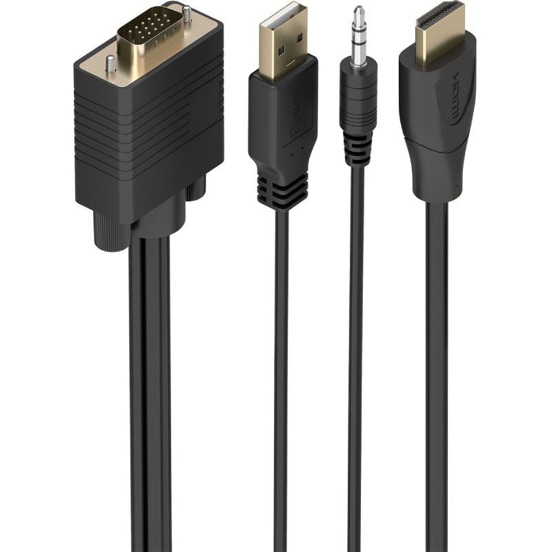Cabo Conversor Aisens A122-1013 SVGA Macho - USB Macho - Jack Macho/ HDMI Macho/ 1m/ Preto