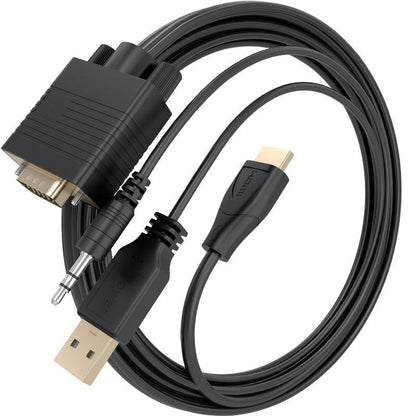 Cabo Conversor Aisens A122-1014 SVGA Macho - USB Macho - Jack Macho/ HDMI Macho/ 1,5m/ Preto