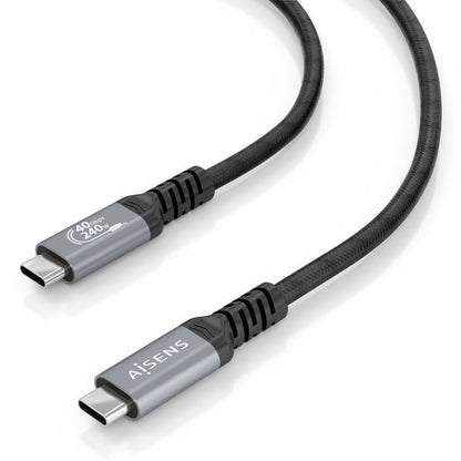 Cabo USB 4.0 Tipo-C Aisens A156-0993/ USB Tipo-C Macho - USB Tipo-C Macho/ Até 240W/ 40Gbps/ 50cm/ Preto