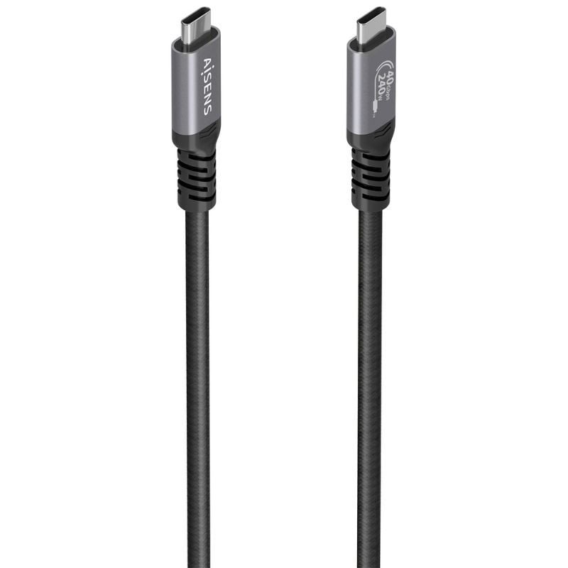 Cabo USB 4.0 Tipo-C Aisens A156-0993/ USB Tipo-C Macho - USB Tipo-C Macho/ Até 240W/ 40Gbps/ 50cm/ Preto