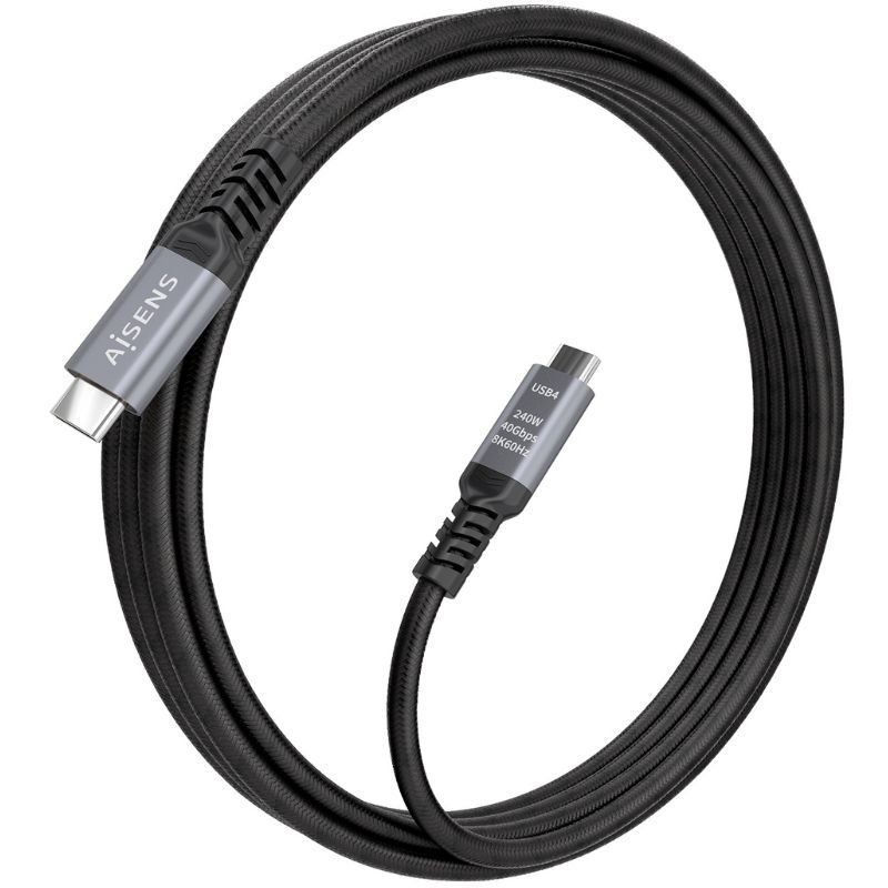 Cabo USB 4.0 Tipo-C Aisens A156-0995/ USB Tipo-C Macho - USB Tipo-C Macho/ Até 240W/ 40Gbps/ 1.5m/ Preto