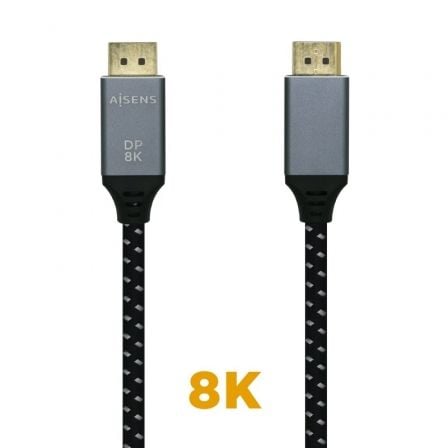 Cable DisplayPort 1.4 8K Aisens A149-0437/ DisplayPort Macho - DisplayPort Macho/ 2m/ Negro Gris