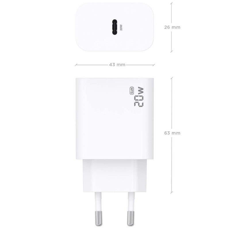 Carregador de Parede GaN Aisens A110-0938/ 1xUSB Tipo-C/ 20W/ Branco